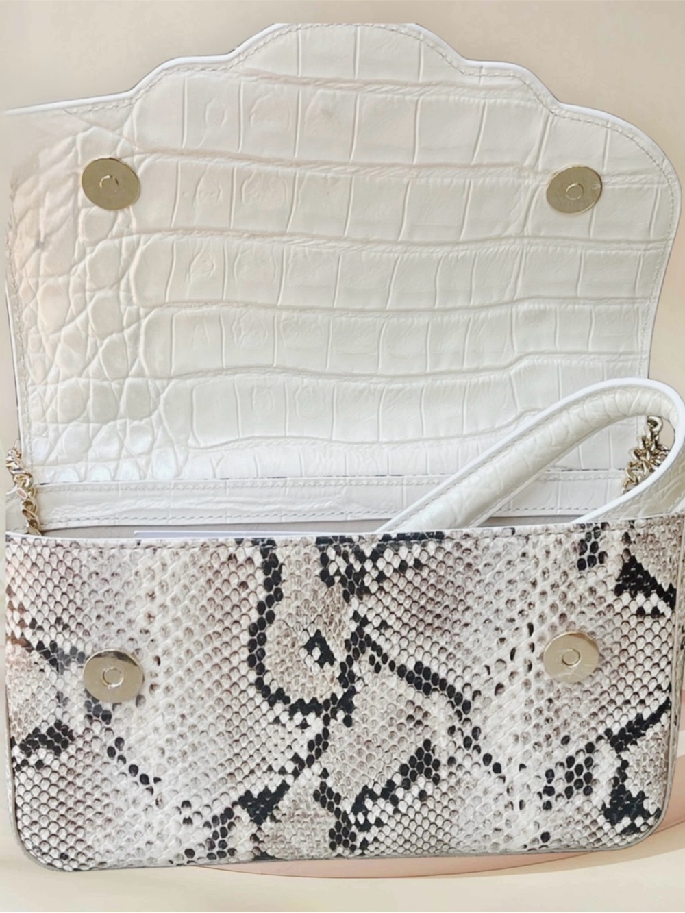 Brahmin NWT Leather Cream Croc-Embossed Convertible Bag w Teal & Brown Accents - Picture 4 of 15